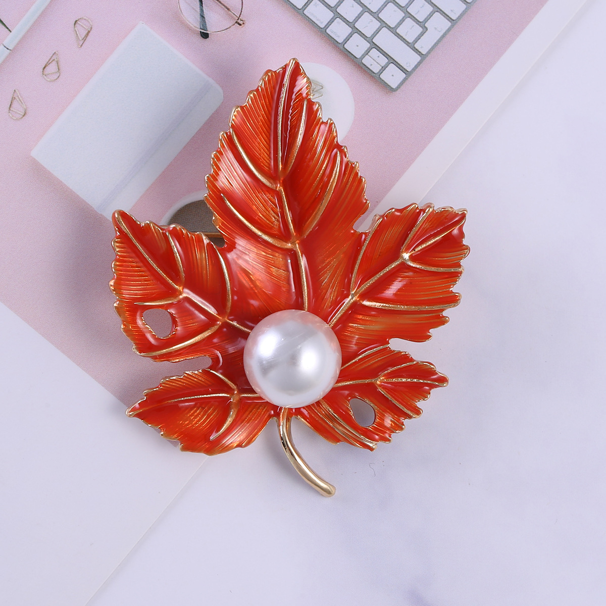 Maple Leaf Pearl Brooch