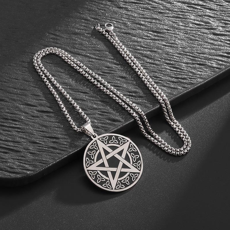 Five Point Star Protect Me Pentagram Stainless Steel Necklace