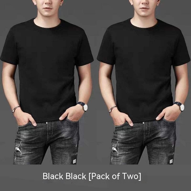 Thin Ice Silk Short Sleeve T-shirt Men's Summer Solid White Round Neck Trend Bottoming Shirt Top - Image 4