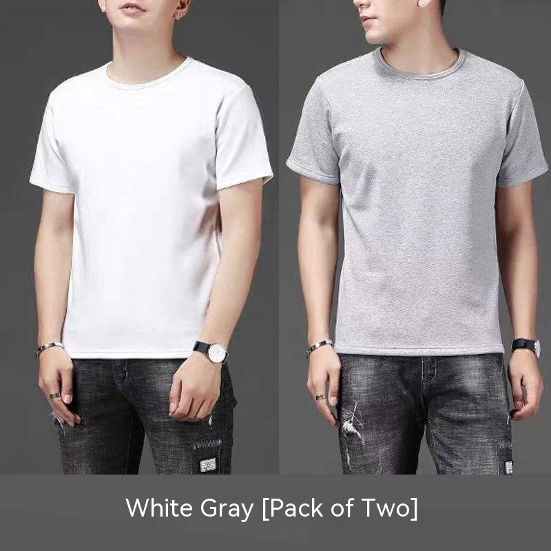 Thin Ice Silk Short Sleeve T-shirt Men's Summer Solid White Round Neck Trend Bottoming Shirt Top - Image 5