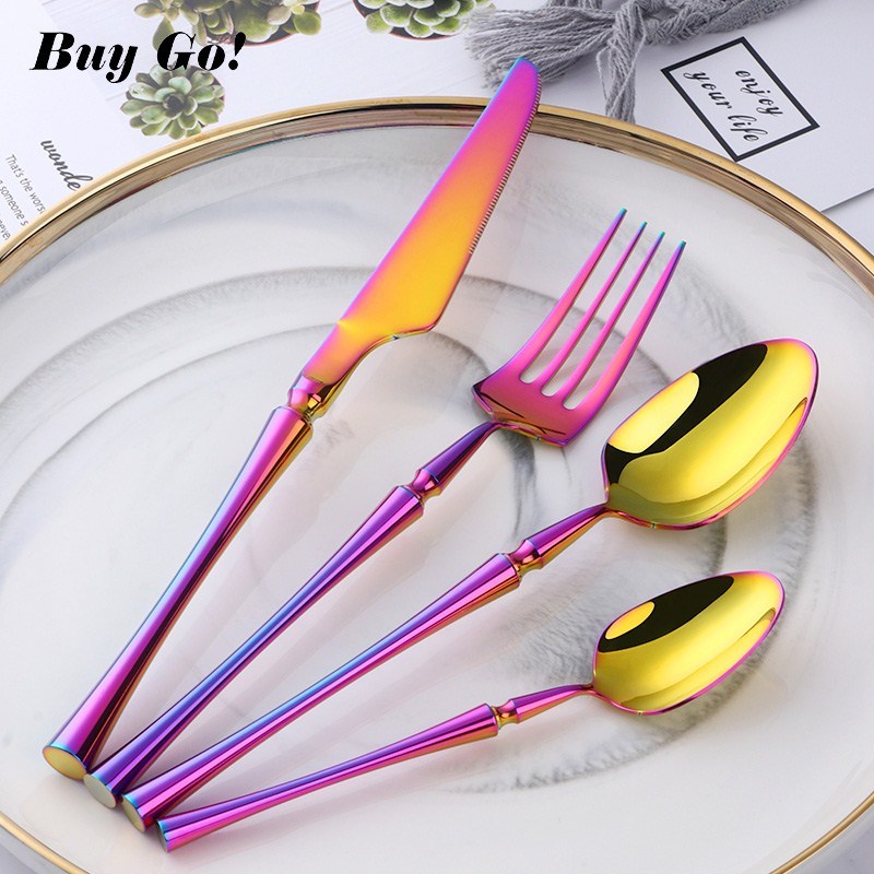 Stainless Steel Cutlery New Color Restaurant Small Waist Cutlery Four-piece Cutlery Set - Image 6