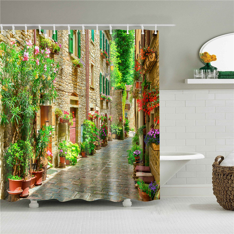 Garden Flowers Scenery Shower Curtains Bath Curtain Waterproof Bathroom Home Decor Washable Fabric Bathroom Screens - Image 6