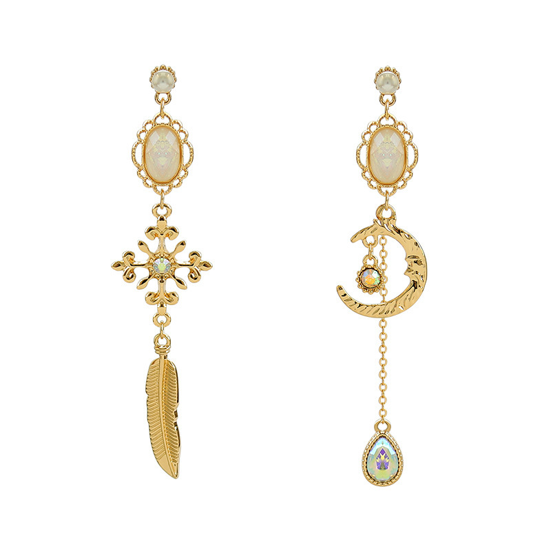 Beautiful Long Feather Earrings Asymmetric Star And Moon