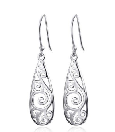 White Carved Stud Earrings – Elegant Drop-Shaped Jewelry for Women