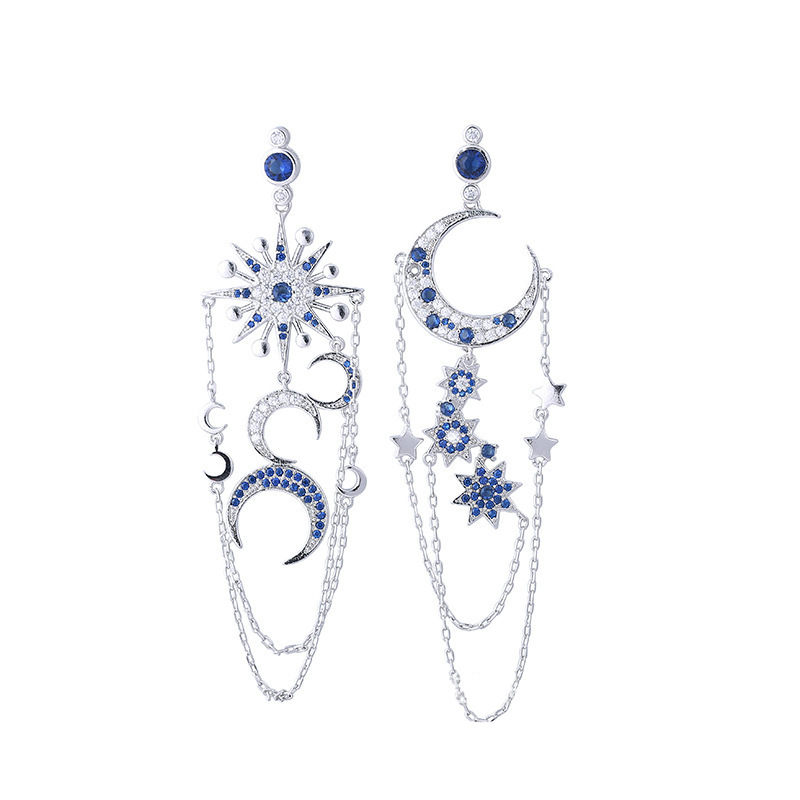 Zircon Star & Moon Tassel Earrings – Elegant 18K Gold-Plated Jewelry for Women