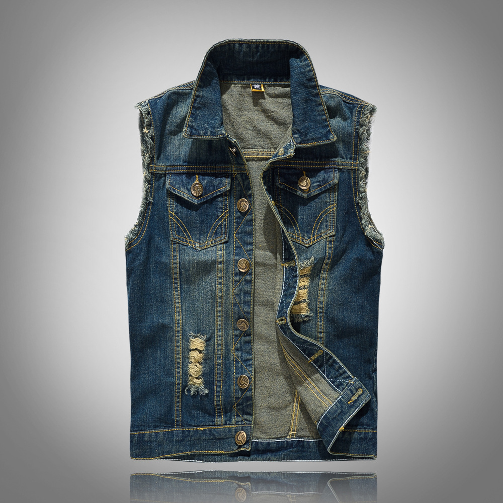 Mens Slim Trend Denim Vest Large Size Foreign Trade Locomotive Waistcoat Vest