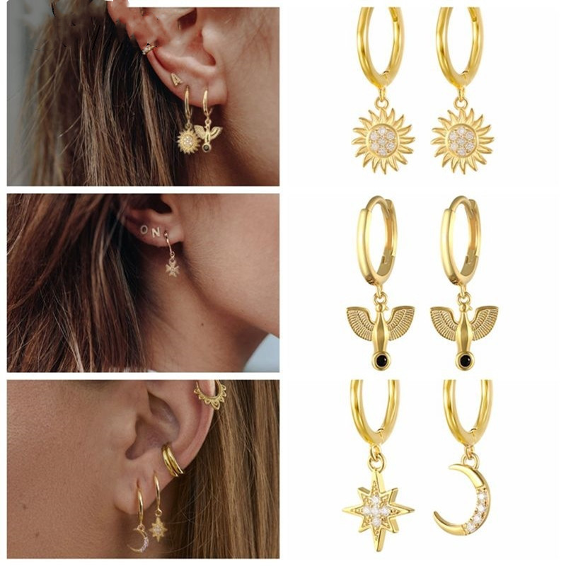 925 silver eyes ear hoop earrings women