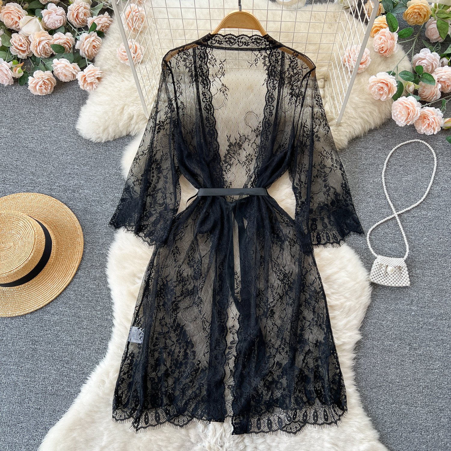 Fashion Women's Mesh Lace Nightdress Cardigan