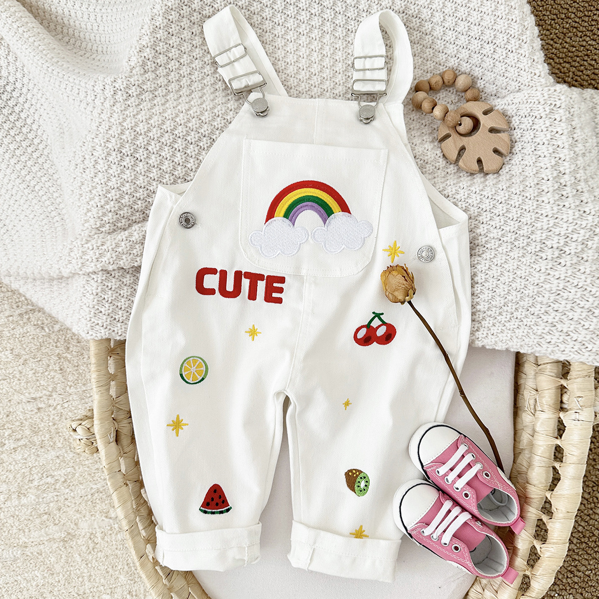 Baby Spring And Autumn Overalls Baby New Cartoon Embroidered Pure Cotton