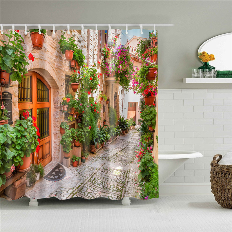 Garden Flowers Scenery Shower Curtains Bath Curtain Waterproof Bathroom Home Decor Washable Fabric Bathroom Screens - Image 2