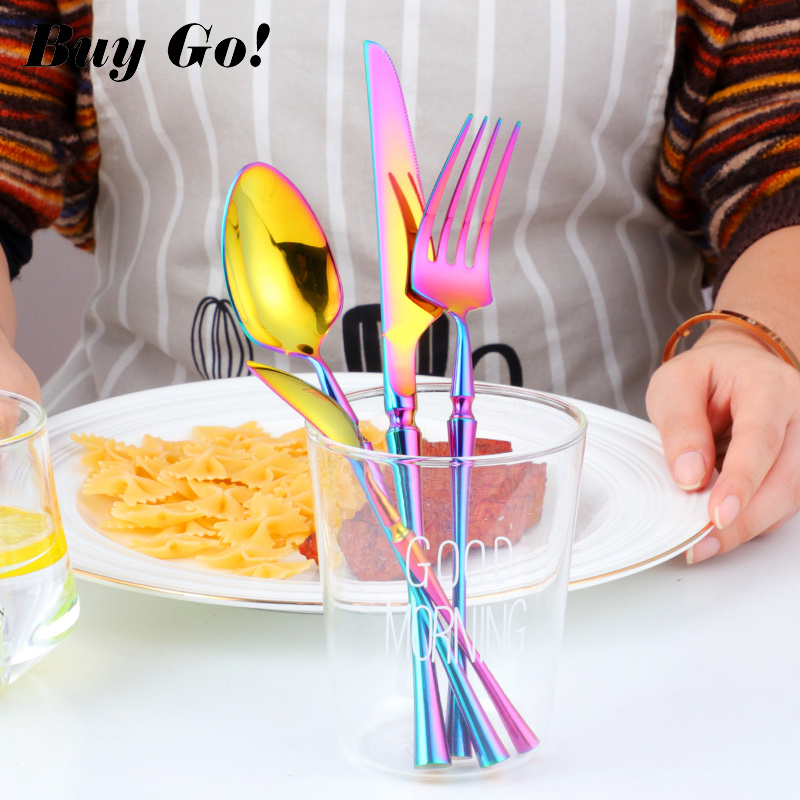 Stainless Steel Cutlery New Color Restaurant Small Waist Cutlery Four-piece Cutlery Set - Image 2