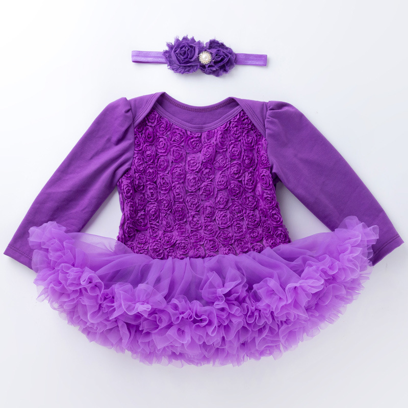 Solid color composite rose dress for girls 0-2 years old