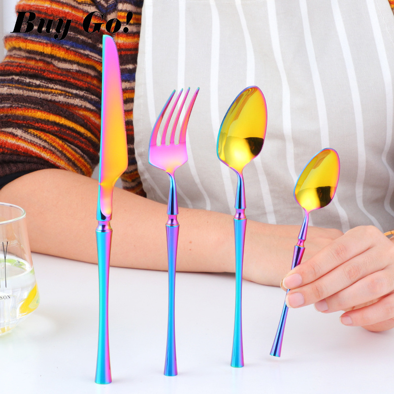 Stainless Steel Cutlery New Color Restaurant Small Waist Cutlery Four-piece Cutlery Set - Image 3