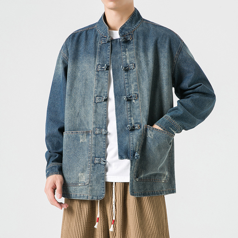 Plus Size Men's Denim Clothing Chinese Style Retro