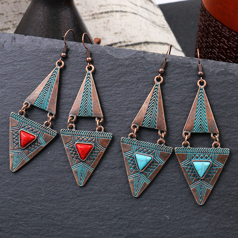 Double-layered triangular turquoise earrings