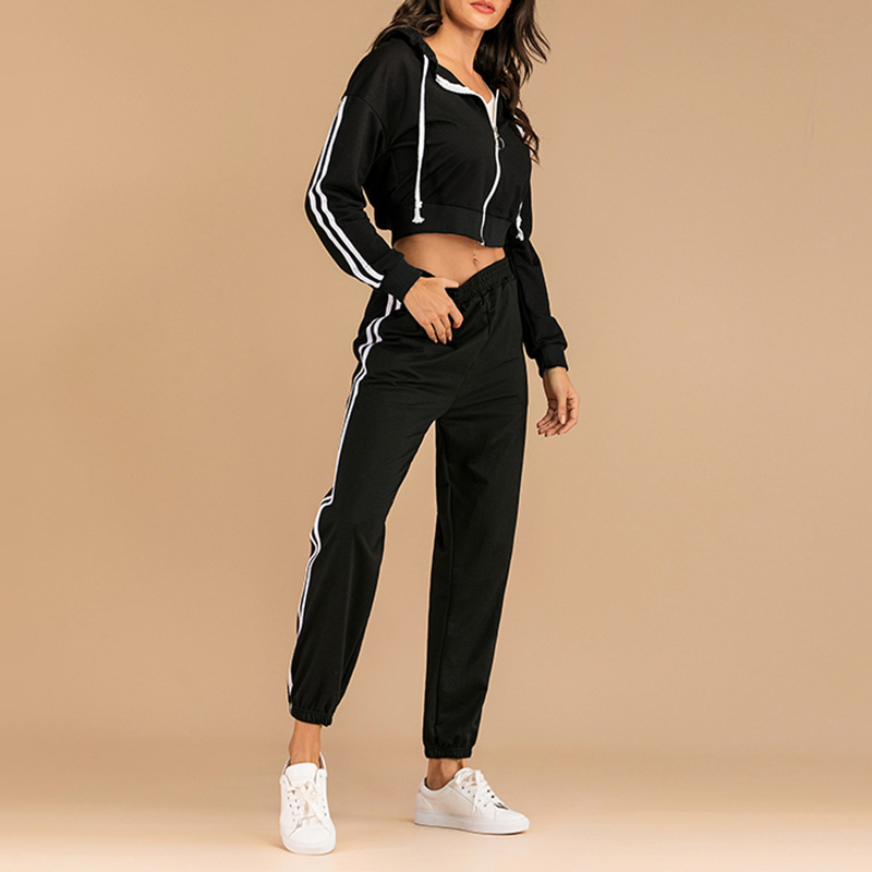 Black Short Sweater Casual Sports Suit Women's Two-piece Set