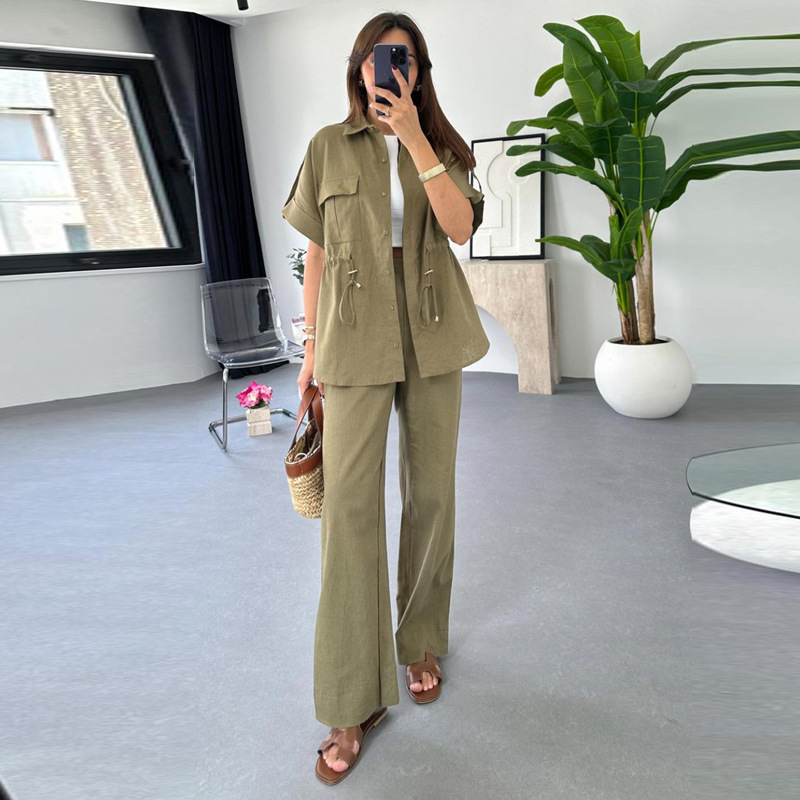 Women's Casual Drawstring Top All-matching Trousers Two-piece Suit