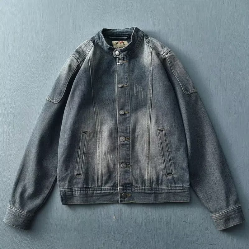 Stand Collar Retro Do The Old Cowboy Jacket Stitching Overalls Men