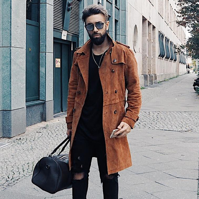 Retro Suede Coat Men's Mid-length