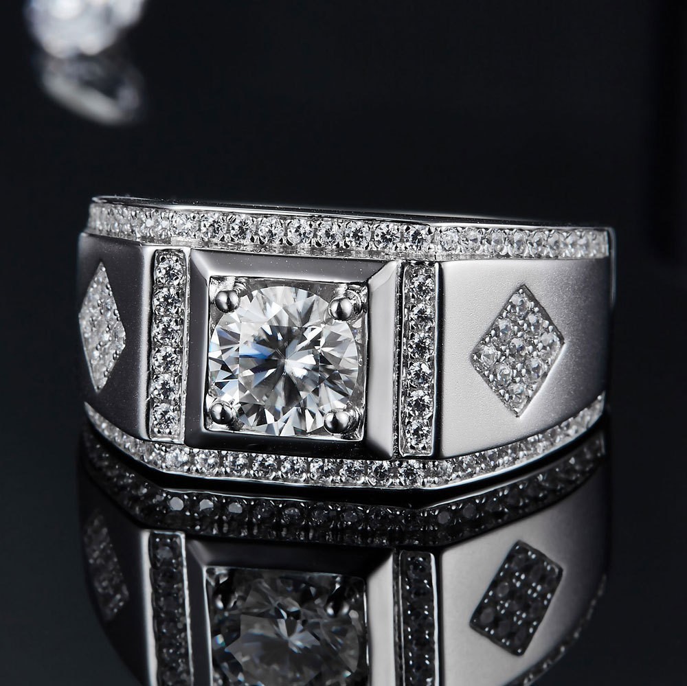 One Carat Row Diamond Moissanite 925 Silver Men's Wedding Ring