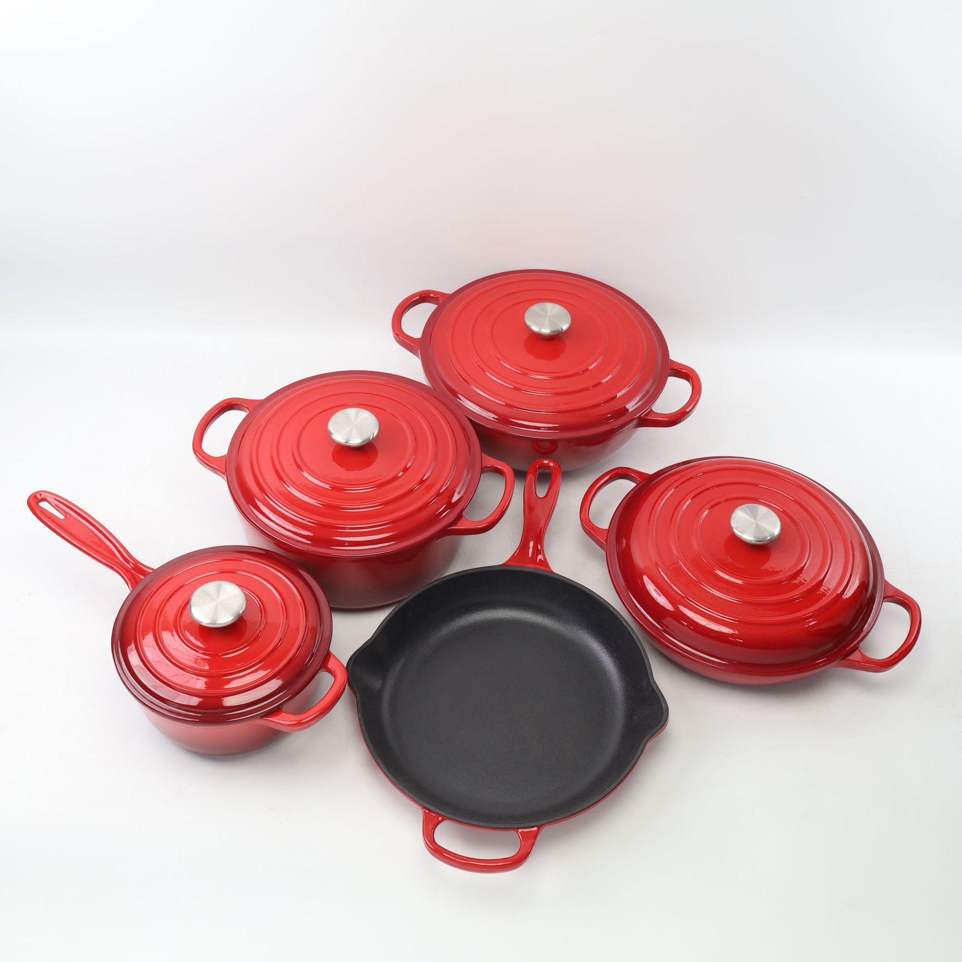 Stew Pot Fried Enameled Cast-iron Cookware Suit Five-piece Set
