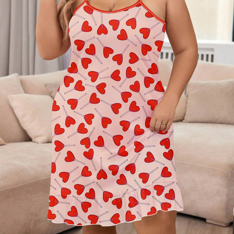 Pajamas Sweet Sexy Heart Printing Slip Nightdress Homewear