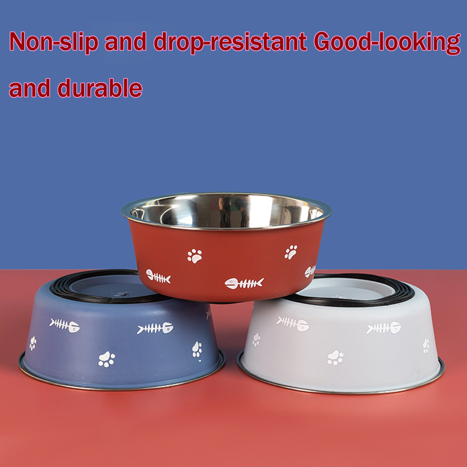 Pet Food Bowl Stainless Steel Pet Bowl New Double Thickened Floor Suction Dog Bowl Scandinavian Style Non-Slip Pet Bowl