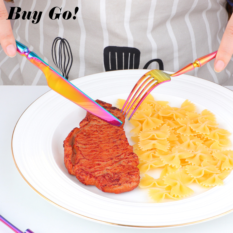 Stainless Steel Cutlery New Color Restaurant Small Waist Cutlery Four-piece Cutlery Set - Image 5