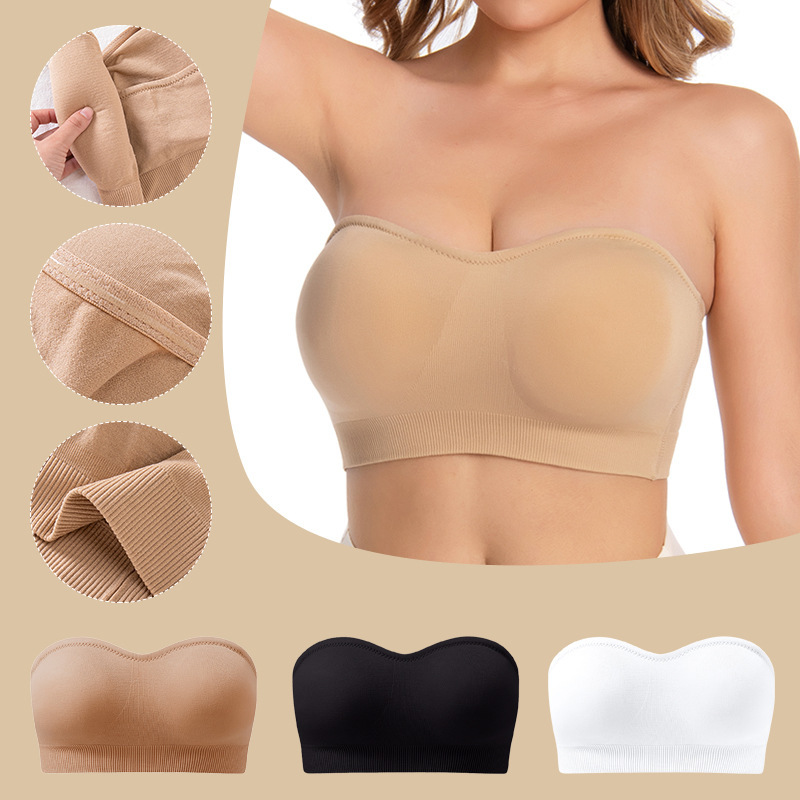 Plus Size Non-slip Silicone Push Up Leaky Shoulder Wrap Chest Women's Bra Strapless Wireless Bandeau - Image 2