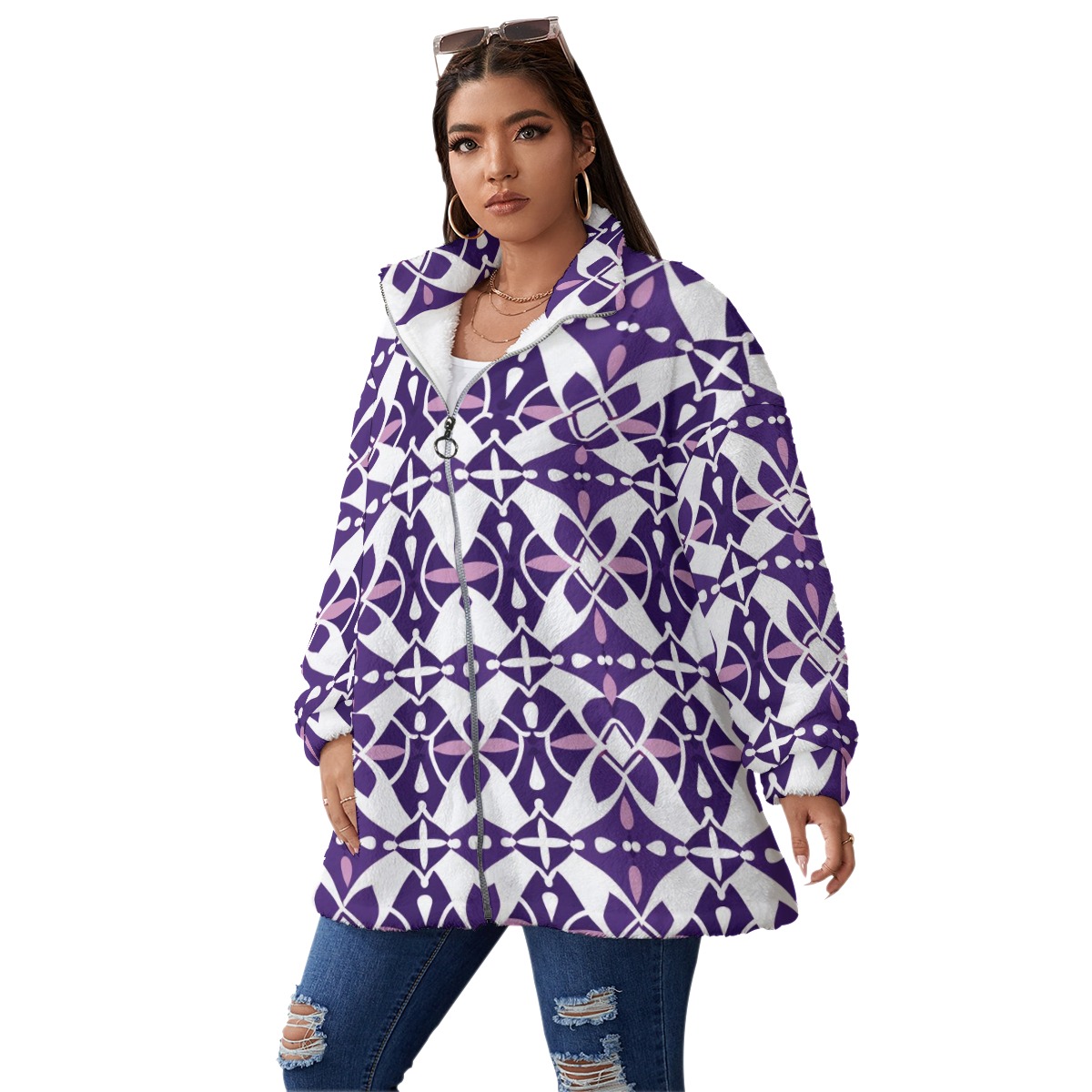 Custom Print Fleece Winter Jacket with Zipper for All Genders