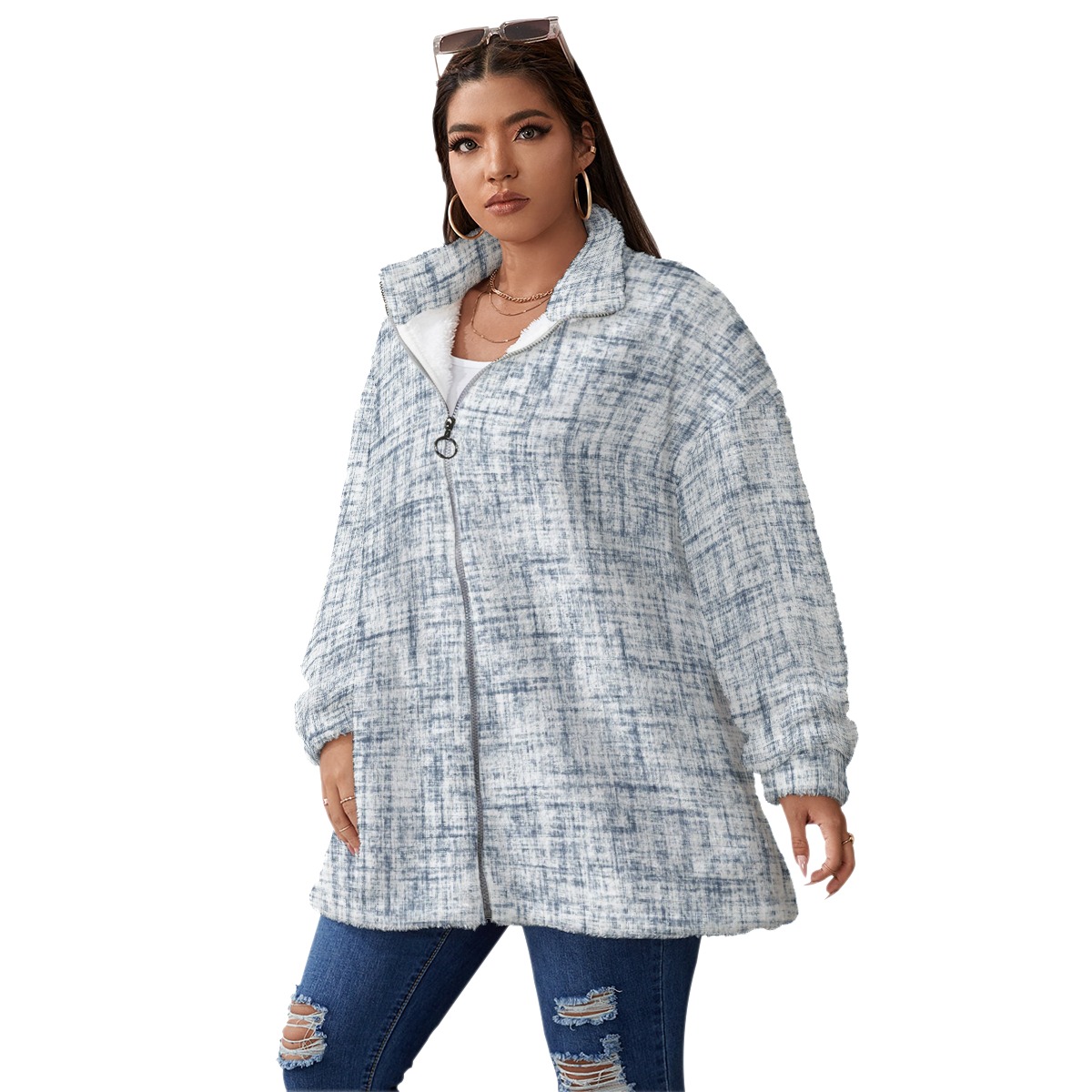 All-Over Print Flannel Borg Fleece Jacket for Cold Weather Comfort