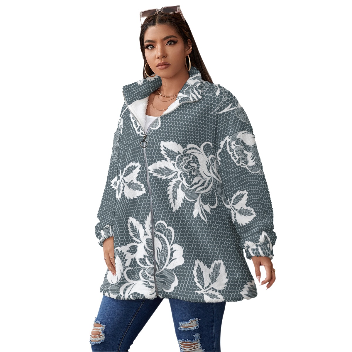 Custom Print Unisex Borg Fleece Coat for Cold Weather Layering