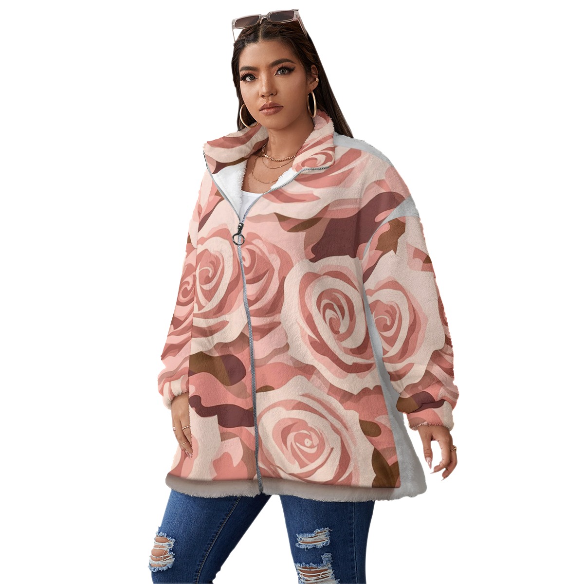 Heavyweight Borg Fleece Zip Up Coat with Custom All-Over Print