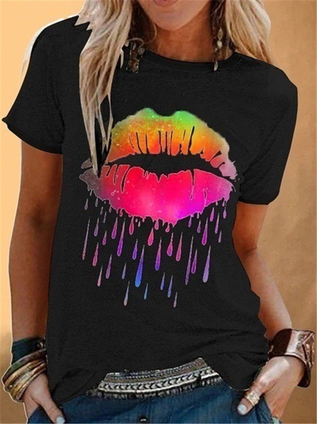 Sexy lips daisy print tops women's tops