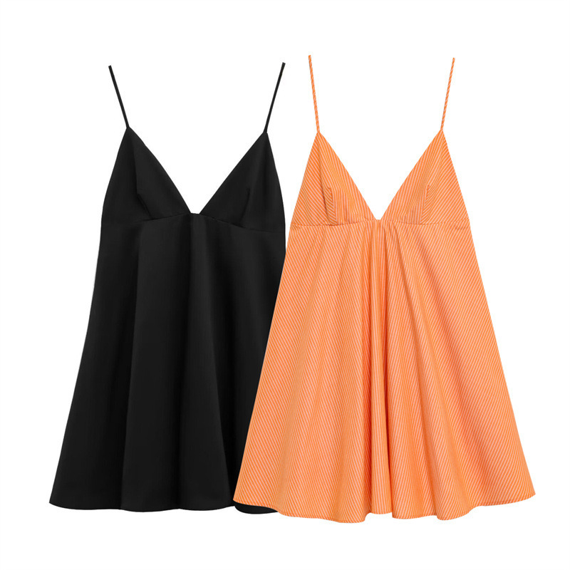 European And American Style Simple V-neck Sleeveless Sling Short Version Dress