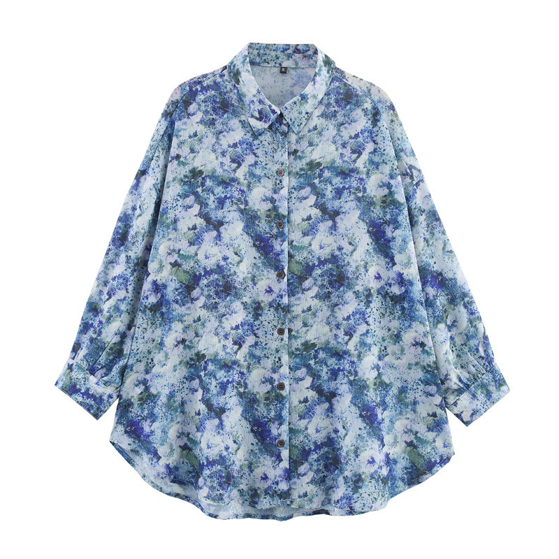 Tie-dye Printed Chiffon Shirt Sun Protection Top
