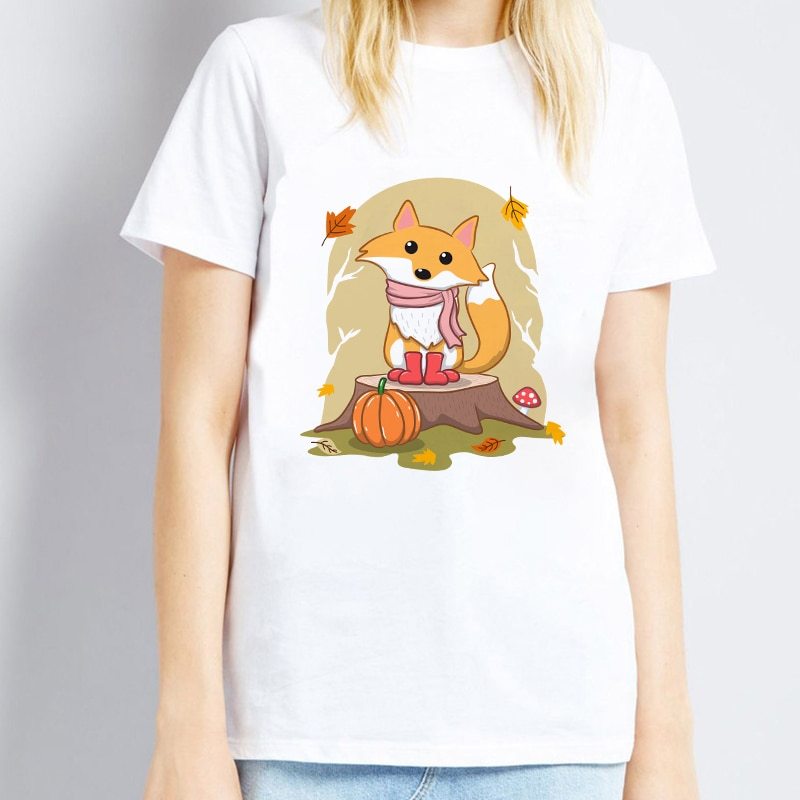 Cute fox printed T shirt Women Harajuku Tshirt Thin section