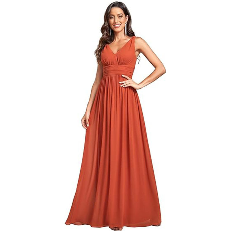 Extra Large V-neck Bridesmaid Evening Party High Waist Dress