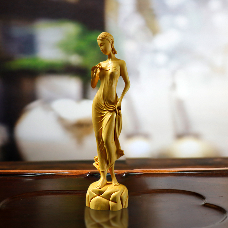 Boxwood Creative Solid Wood Handle Pieces Home Carving Figures Ornaments Handicrafts