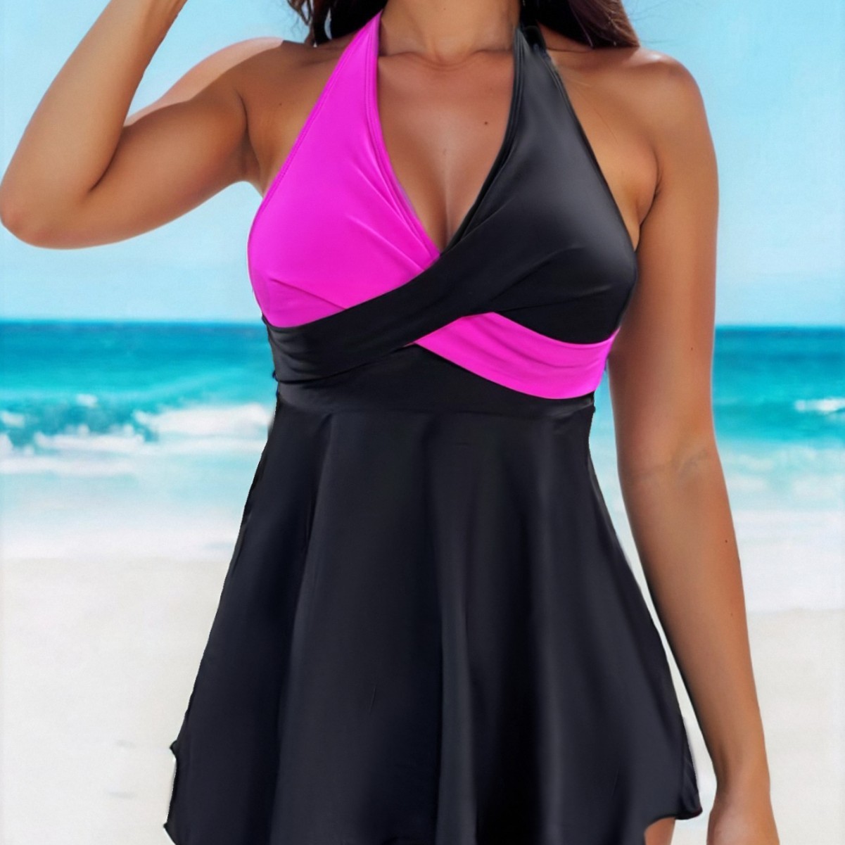 Color Matching Lace-up Boxers Split Bikini Two-piece Set Swimsuit For Women