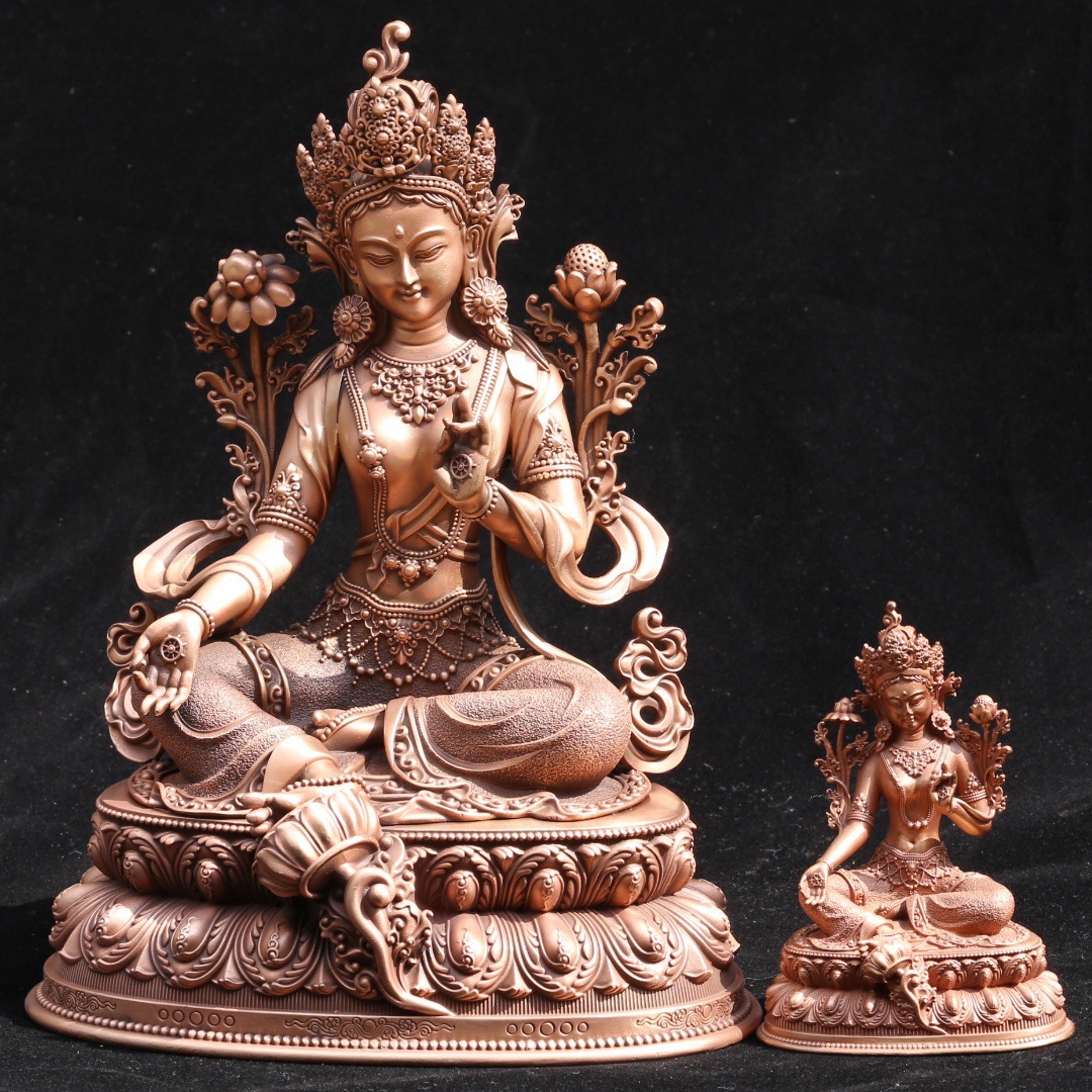 Pure Copper Green Tara Buddha Statue Tibetan Buddha Statue Red Copper Casting Religion Buddha Ornament