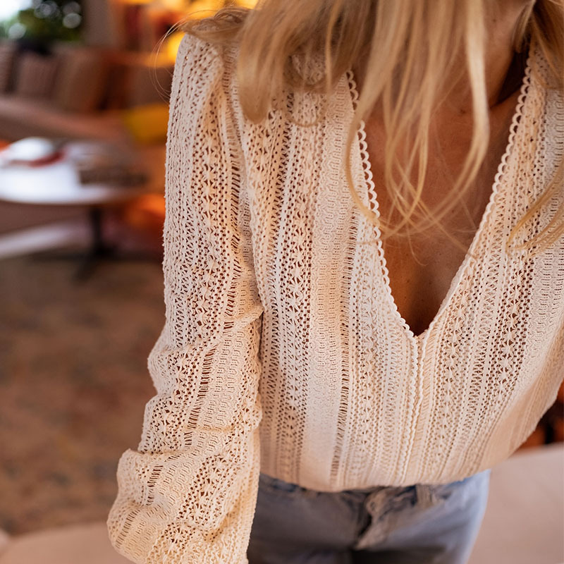 Women's Clothing New V-neck Solid Color Long Sleeve Shirt Top