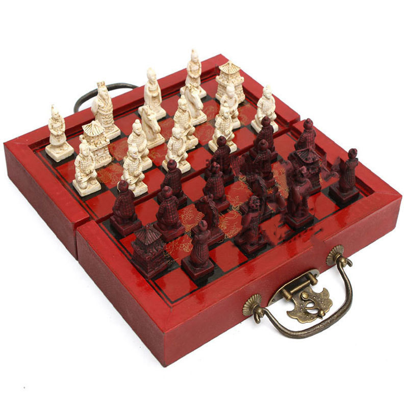 Chess Terracotta Three-dimensional Figures Antique Wood