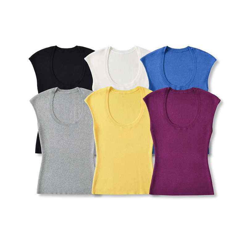 Summer New Simple U-neck Knitted T-shirt For Women