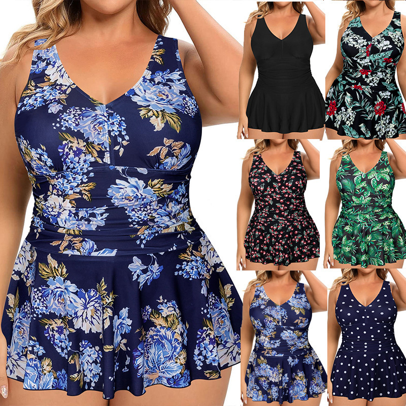 European And American Plus Size Swimsuit Women's Printed Sleeveless Dress