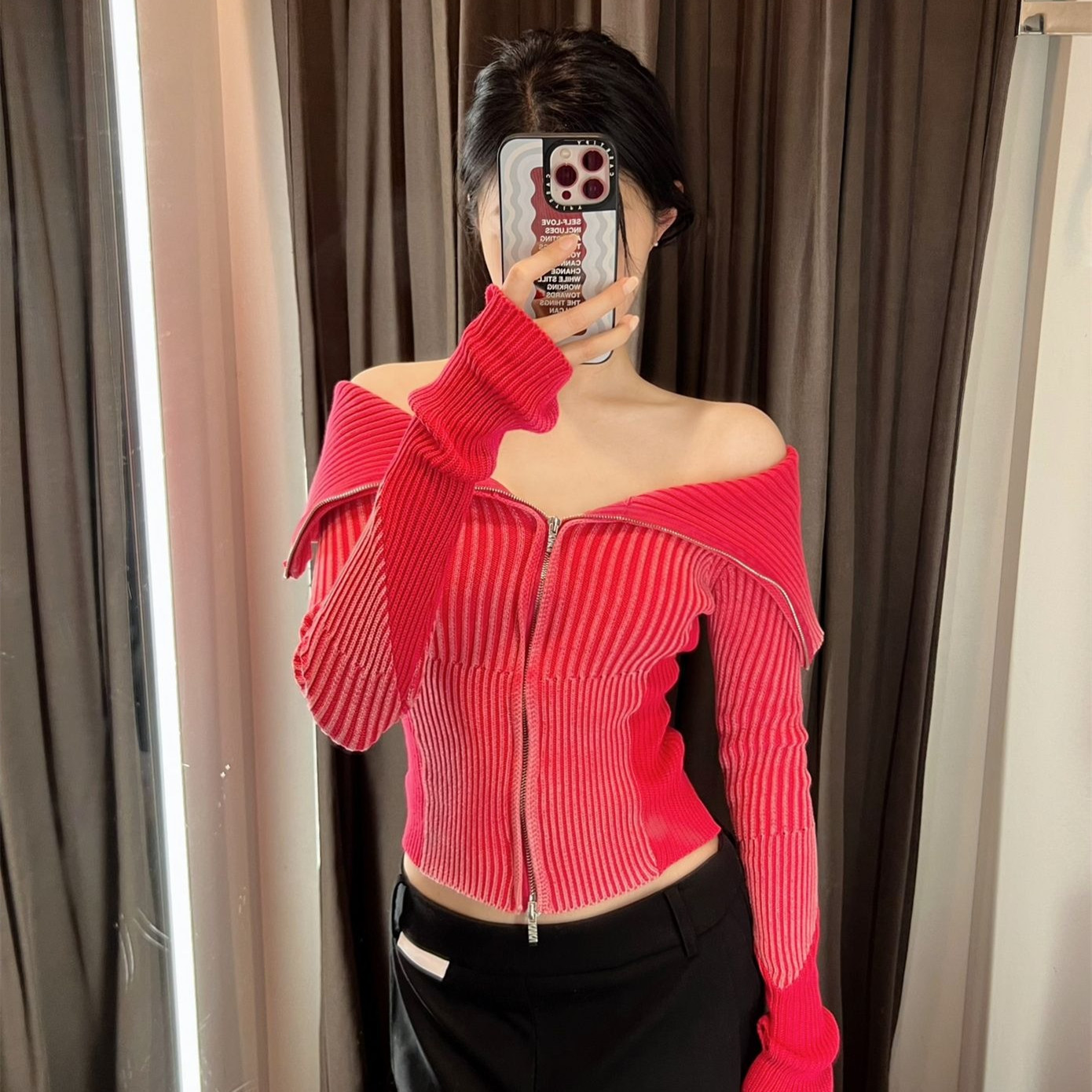 Vintage Vertical Stripes Double Zipper Cardigan