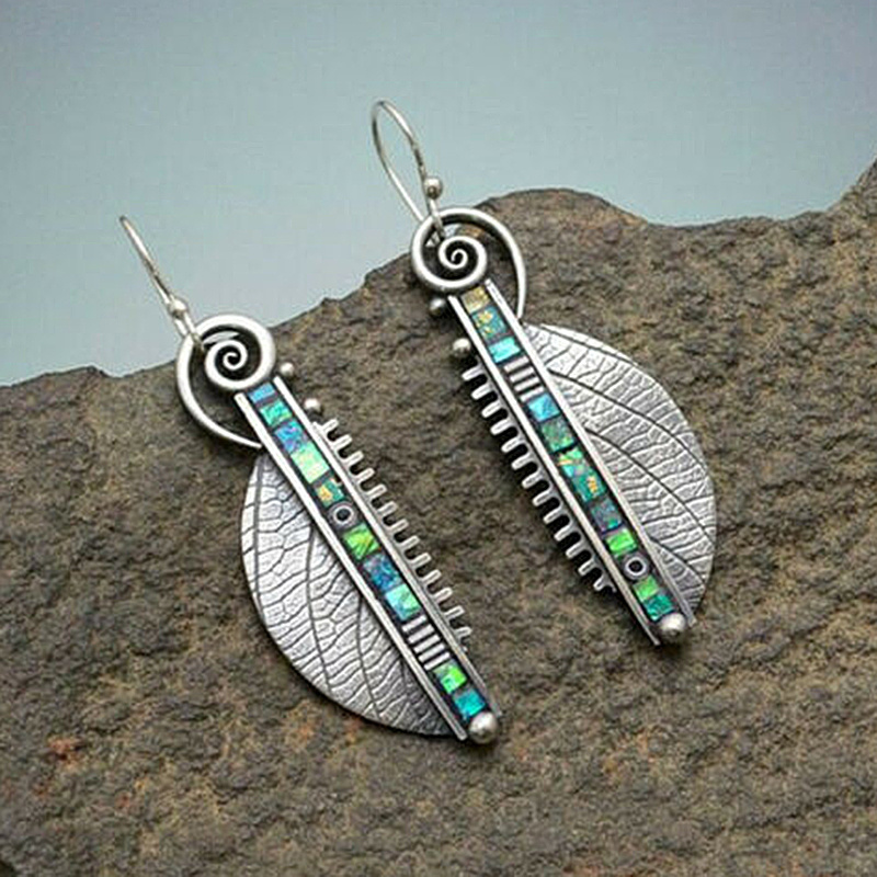 Ancient Silver Retro Fashion Earrings with Natural Stone Accents