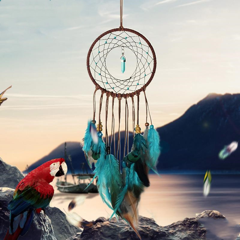Handmade Emerald Dream Catcher - 50CM, 13CM Dia, Wool & Beads