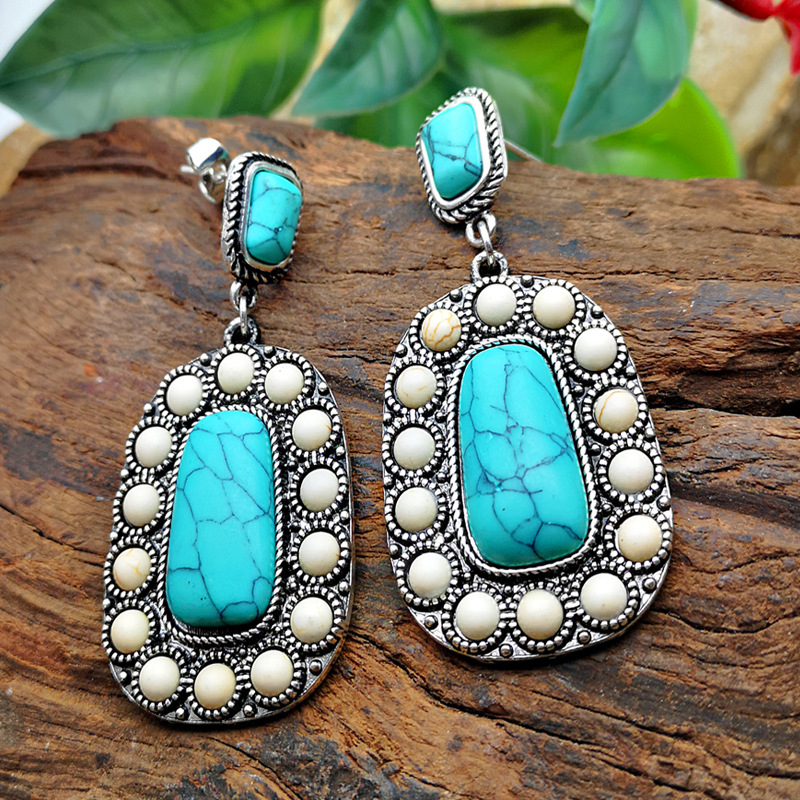 Antique Silver Gemstone Geometry Earrings for Special Occasions
