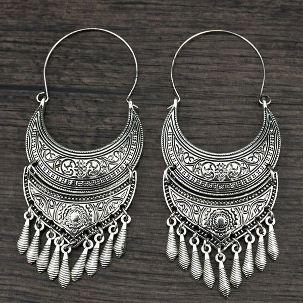 Antique Silver & Gold Alloy Earrings - Elegant Dual-Tone Design